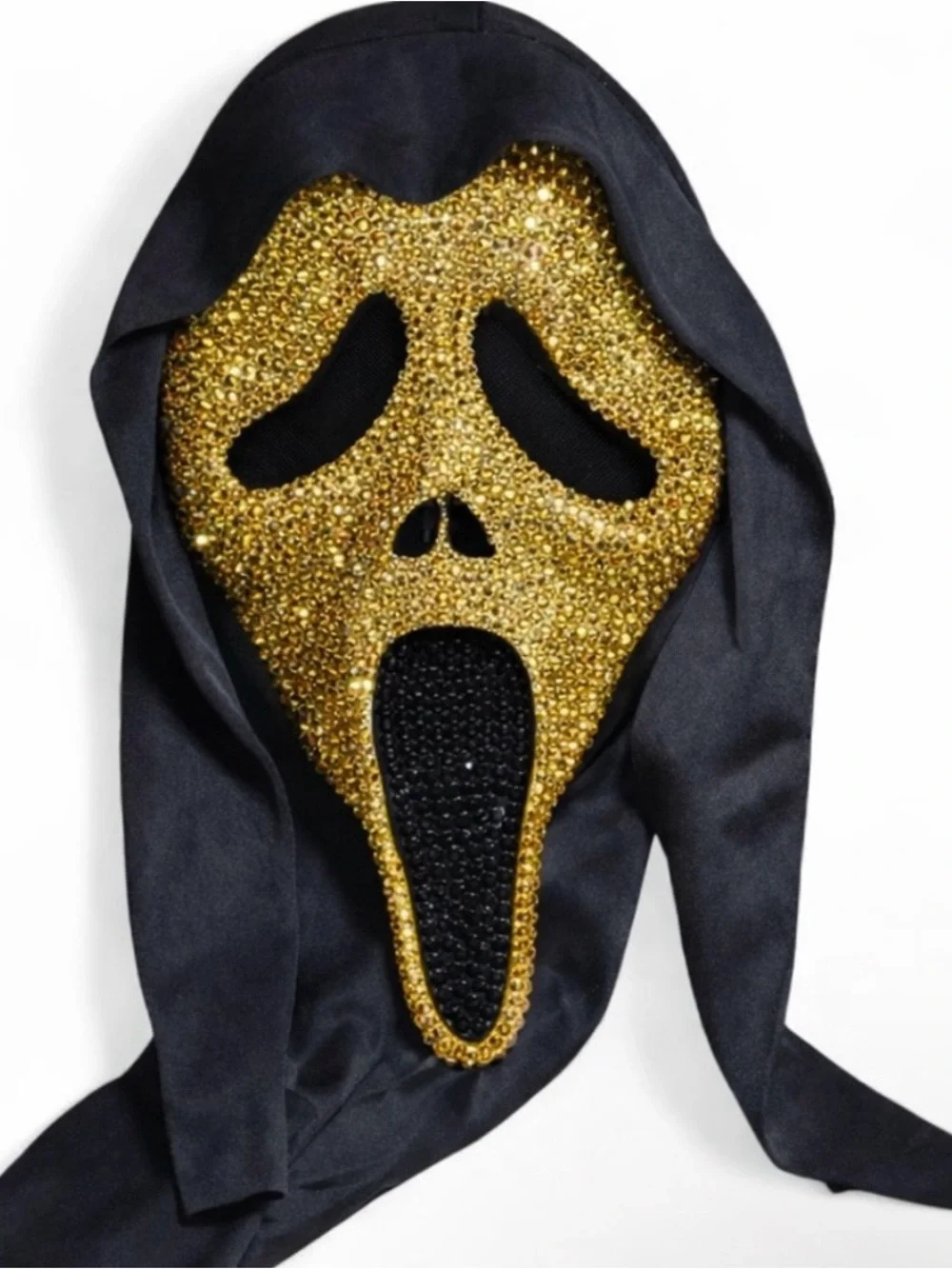 Gold & Jet Black Crystal Diamond Sparkly Ghost Face Scream Horror Mask New